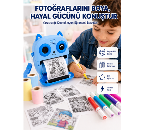 Anında Fotoğraf Basan Çocuk Kamerası Eğitici ve Eğlenceli Termal Yazıcılı