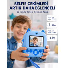 Selfie Özellikli Çocuk Fotoğraf Makinesi Mürekkepsiz Termal Baskı Teknolojisi