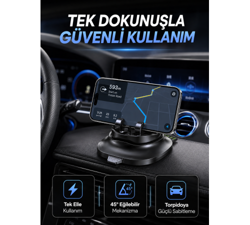 Gizlenebilir Telefon Numaralı Araç İçi Telefon Tutucu Torpido Üstü Telefon Standı