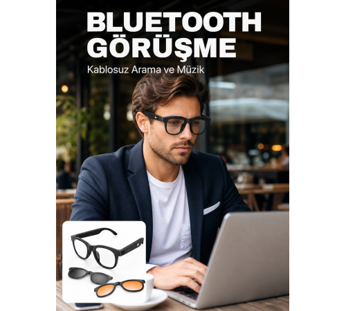 Yapay Zekâ Destekli Akıllı Bluetooth Gözlük Dokunmatik Kontrol Manyetik Lens ve Kablosuz Görüşme Özellikli
