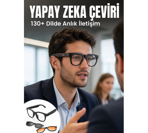 Yapay Zekâ Destekli Bluetooth Akıllı Gözlük Açık Kulak Ses Teknolojisi Müzik Dinleme ve Telefon Görüşmesi
