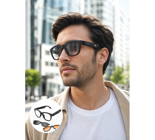 Yapay Zekâ Destekli Akıllı Gözlük Değiştirilebilir Manyetik Lens Bluetooth Bağlantı ve Dokunmatik Kontrol