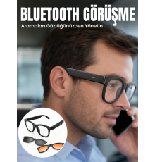 Yapay Zekâ Destekli Kablosuz Akıllı Gözlük Bluetooth Görüşme Müzik Dinleme ve Manyetik Şarj Özellikli