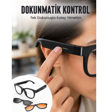 Yapay Zekâ Destekli Bluetooth Gözlük Telefon Görüşmesi Müzik Dinleme Manyetik Şarj ve Açık Kulak Teknolojisi