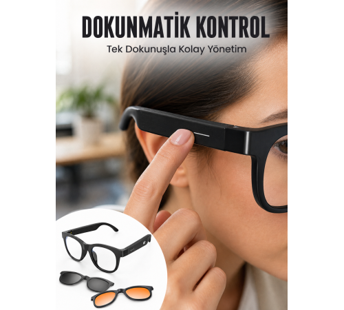 Yapay Zekâ Destekli Bluetooth Gözlük Telefon Görüşmesi Müzik Dinleme Manyetik Şarj ve Açık Kulak Teknolojisi