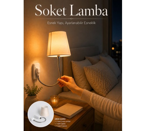 Soket Lamba Yatak Başı Işığı Ayarlanabilir Boyunlu