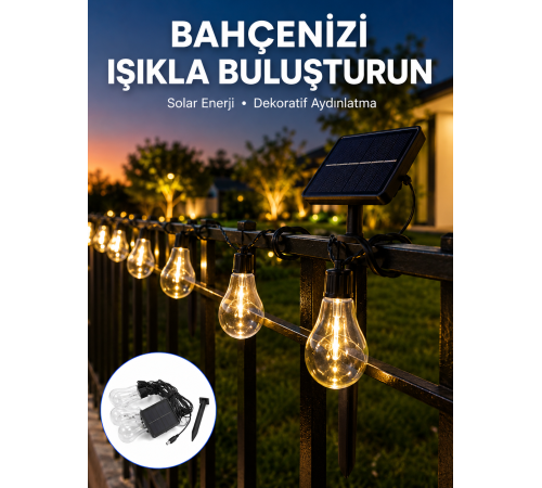 Solar LED Ampul Işık Dış Mekan Bahçe Pergola Balkon Dekoratif Aydınlatma