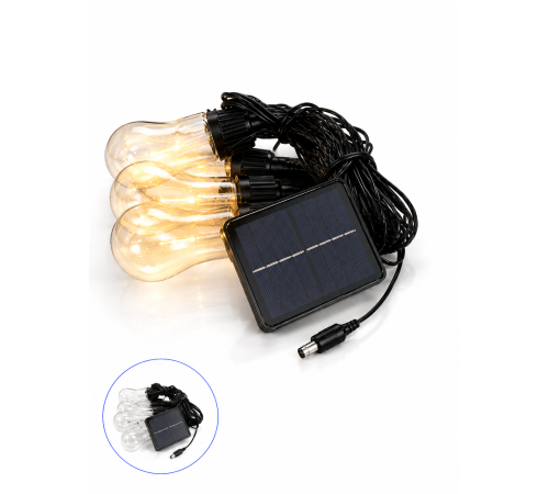 Güneş Enerjili LED Ampul Zincir Işık Sıcak Beyaz Dekoratif Bahçe Aydınlatması