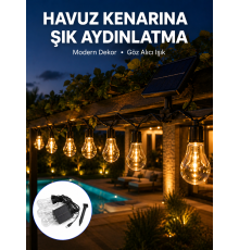 Güneş Enerjili Dış Mekan LED Ampul Işık Zinciri Bahçe ve Teras Dekorasyonu
