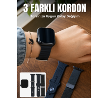 AMOLED Ekranlı Bluetooth Aramalı 3 Kordonlu Akıllı Saat