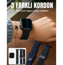 AMOLED Ekranlı Bluetooth Aramalı 3 Kordonlu Akıllı Saat