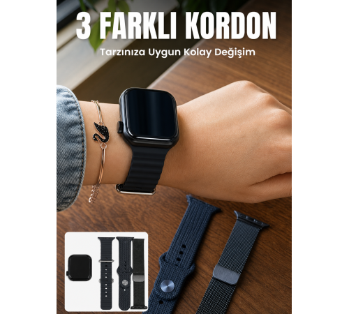 AMOLED Ekranlı Bluetooth Aramalı 3 Kordonlu Akıllı Saat
