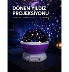 Yıldız Projeksiyon Lambası Döner Başlıklı Renkli Çocuk Odası Gece Işığı