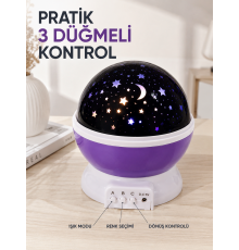Dönen Yıldızlı Gece Lambası Renkli Gökyüzü Projeksiyon Işığı