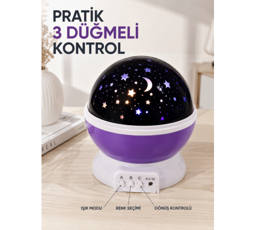 Dönen Yıldızlı Gece Lambası Renkli Gökyüzü Projeksiyon Işığı