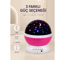 Pembe Yıldızlı Gece Lambası Döner Gökyüzü Projeksiyon Işığı