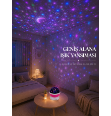 Yıldızlı Gökyüzü Projektörü Pembe Renkli Döner Çocuk Odası Gece Lambası