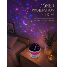 Döner Projeksiyon Lambası Renkli Yıldız ve Gökyüzü Efektli