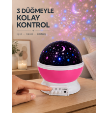 Yıldızlı Projeksiyon Gece Lambası Pembe Dekoratif Oda Aydınlatması