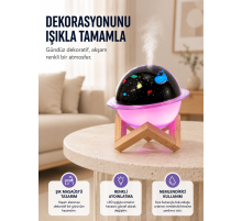 Projektör ışıklı, aromaterapi uyumlu mini masaüstü hava nemlendirici cihaz