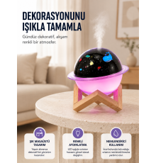 Projektör ışıklı, aromaterapi uyumlu mini masaüstü hava nemlendirici cihaz
