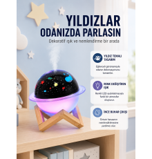 Projektör ışıklı ve aromaterapi destekli taşınabilir nemlendirici cihaz USB bağlantılı