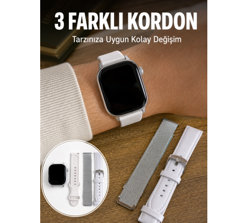 Bluetooth Görüşmeli Dokunmatik Akıllı Saat 3 Farklı Kordon Seçeneği
