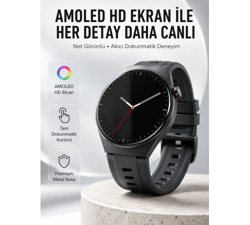 Yuvarlak Akıllı Saat Nabız Ölçer, SpO₂, Spor Modları ve Değiştirilebilir Kordon