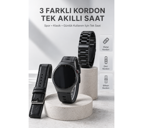 Yeni Nesil Akıllı Saat Bluetooth Görüşme, Sağlık Takibi, AMOLED Ekran ve 3 Kordon Seti
