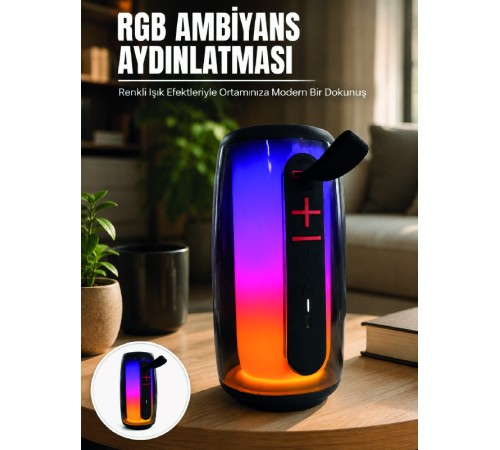 Bluetooth 5.3 RGB LED Işıklı Taşınabilir Hoparlör USB TF Kart AUX Destekli