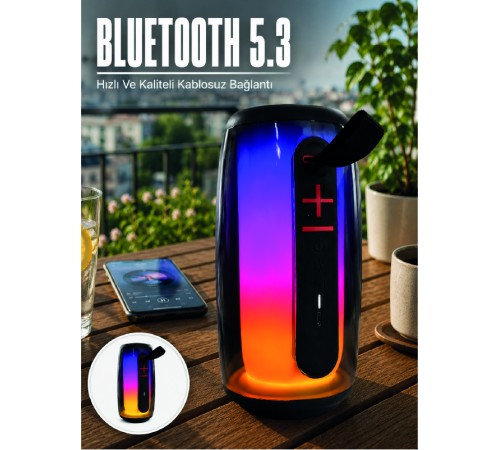 Kablosuz Bluetooth Hoparlör RGB Ambiyans Işıklı USB ve TF Kart Destekli