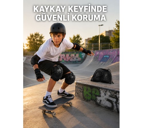 Çocuk Koruyucu Dizlik Dirseklik ve El Bilek Koruyucu Seti 2 Adet Siyah
