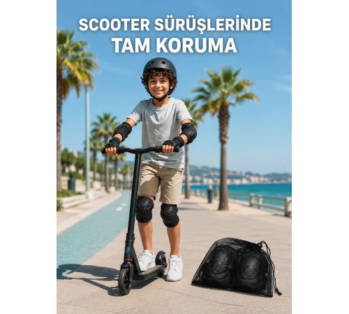 Çocuk Kaykay Paten Scooter Bisiklet Koruyucu Dizlik Seti 2 Adet Siyah
