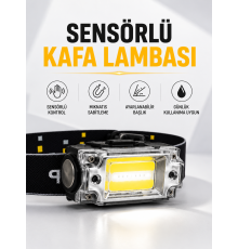 Sensör Kontrollü Şarjlı Beyaz LED Kafa Lambası ve El Feneri