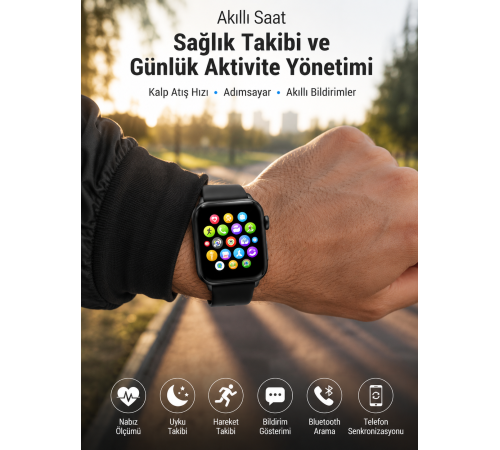 Telefon Görüşmesi Destekli, Nabız Ölçümü ve Uyku Analizi Özelliklerine Sahip Akıllı Saat