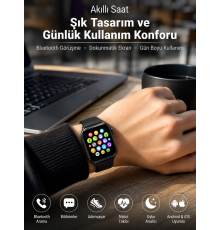 Bluetooth Arama, Akıllı Bildirimler ve Günlük Sağlık Takibi Sunan Şık Tasarımlı Akıllı Saat