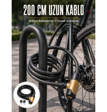 24 mm Kalın Çelik Halatlı Motosiklet ve Bisiklet Kilidi 200 cm Anahtarlı Güvenlik Kilidi