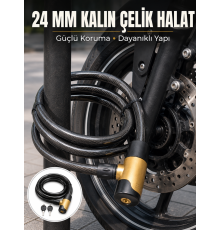 Güçlü Çelik Halat Yapısıyla Motosiklet, Bisiklet ve Scooter İçin Güvenli Kilit