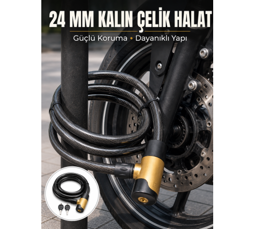 Güçlü Çelik Halat Yapısıyla Motosiklet, Bisiklet ve Scooter İçin Güvenli Kilit
