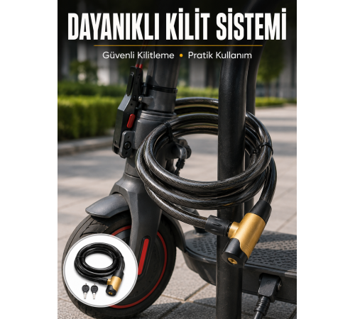 200 cm Uzun Çelik Kablo Kilidi Dayanıklı Anahtarlı Motor ve Bisiklet Kilidi