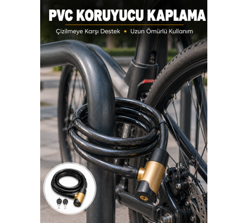 Kalın PVC Kaplamalı Çelik Halat Kilidi Pratik ve Güvenli Günlük Kullanım