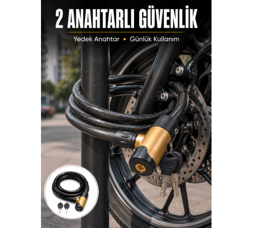 Motosiklet, Bisiklet ve Elektrikli Scooter İçin Ağır Hizmet Tipi Çelik Halat Kilidi