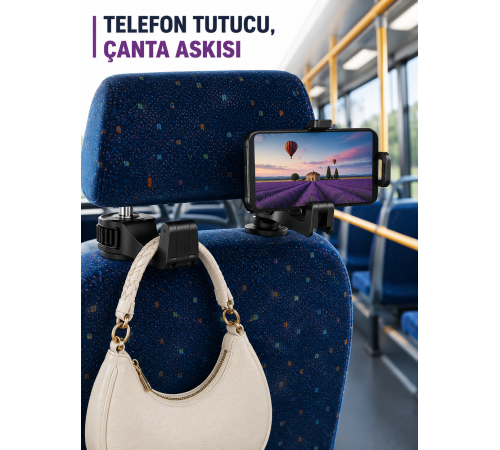 Araç İçi Telefon Sabitleyici ve Koltuk Arkası Çanta Askılığı
