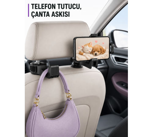 Ayarlanabilir Araç Telefon Tutucu ve Koltuk Başlığı Askılığı