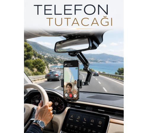 Araç İçi Dikiz Aynası Telefon Tutucu 360° Döner Ayarlanabilir Katlanabilir