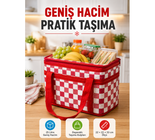 Isı Yalıtımlı Termos Piknik Çantası Geniş Hacimli Soğuk ve Sıcak Taşıma Çantası