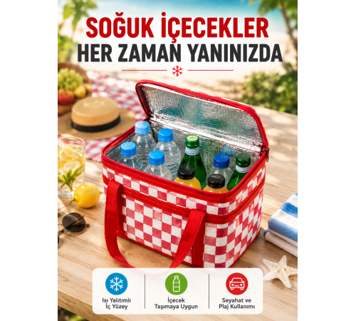Alüminyum Folyo İç Yüzeyli Termos Çanta Kamp Plaj Market ve Piknik Çantası