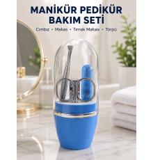 Kompakt Manikür Bakım Seti Mavi Taşınabilir Kişisel Bakım Çantası