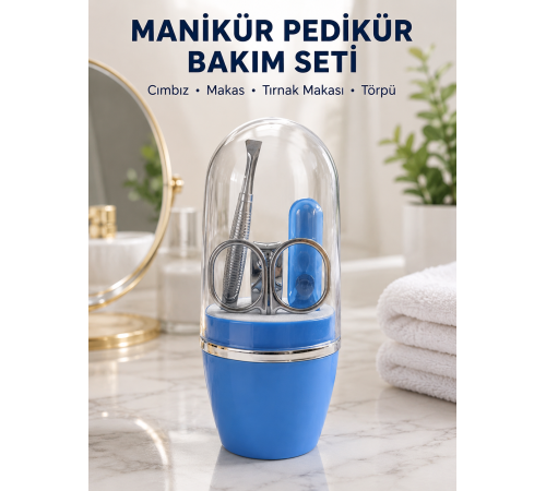 Kompakt Manikür Bakım Seti Mavi Taşınabilir Kişisel Bakım Çantası
