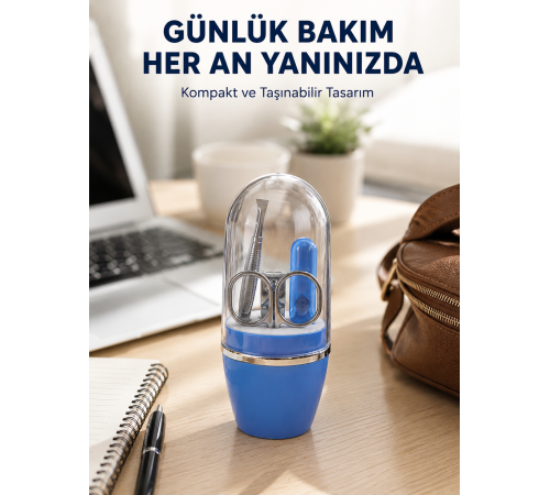 Mavi Kişisel Bakım Seti Cımbız Makas Tırnak Makası ve Törpü